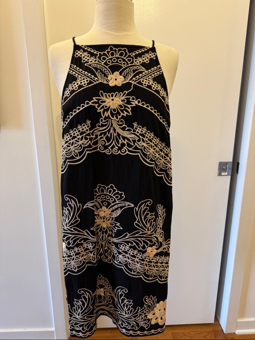 Black Dress with Cream Embroidery